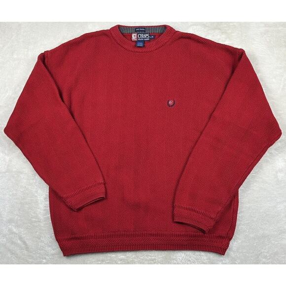 Chaps Ralph Lauren Sweater Mens Large Red Pullover Long Sleeve Knit Hand Framed - Picture 1 of 6